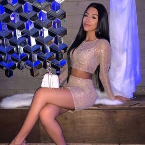 Gem two piece tan top & skirt matching set